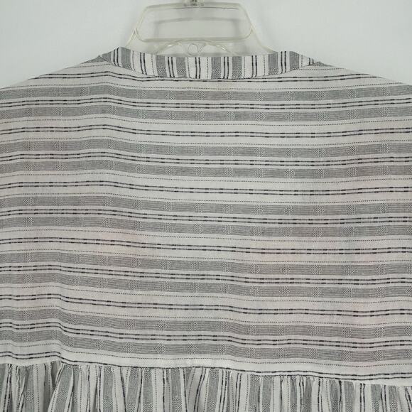 Savanna Jane Boho Top White Black Stripe Floral Embroidered Tie Neck Size 1X - Picture 6 of 9